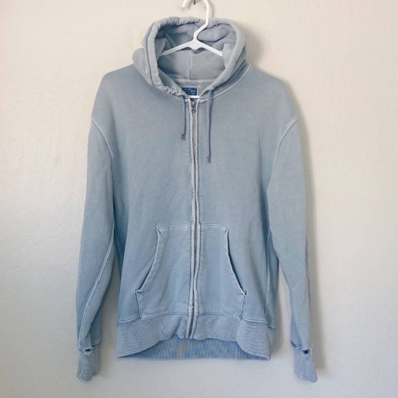 Light Blue Vintage Burnout Zip Up Hoodie Hooded Sweatshirt - Picture 1 of 1